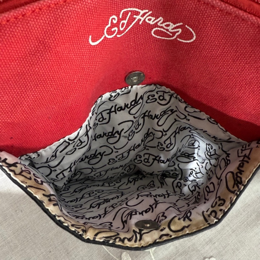 Ed Hardy Red Crossbody Bag with Skull Design - Picture 8 of 12